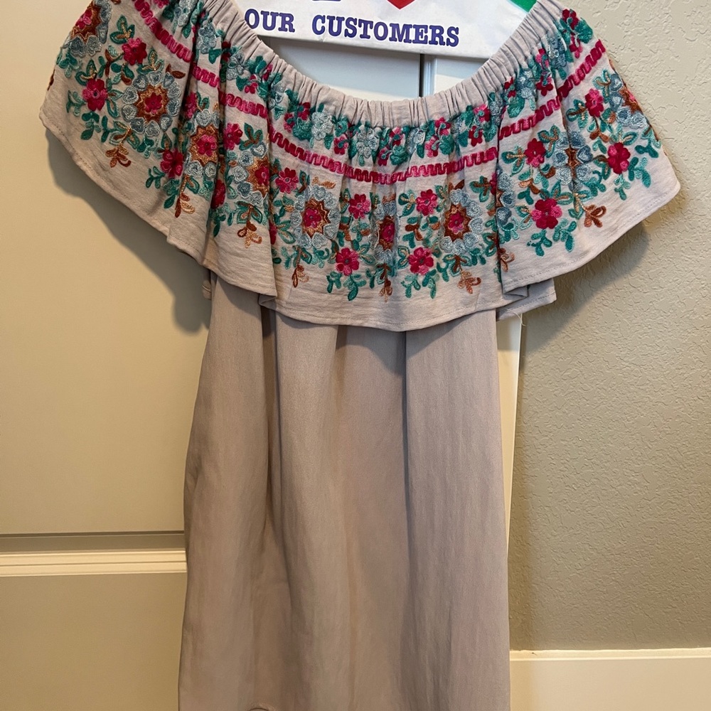 Altar’d State grey off the shoulder dress with floral pattern